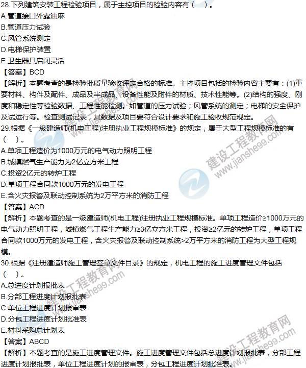 2012年一級(jí)建造師機(jī)電工程試題及答案(21-30題)