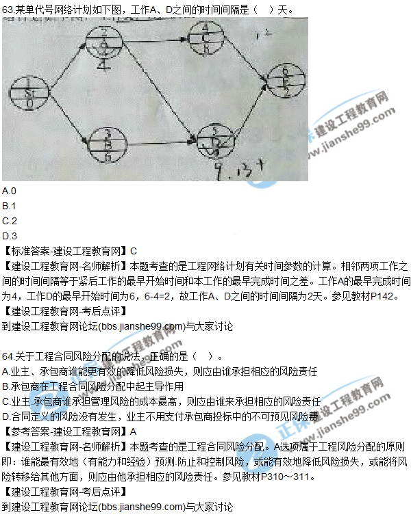 2017年一級建造師《項目管理》試題及答案（61-70）