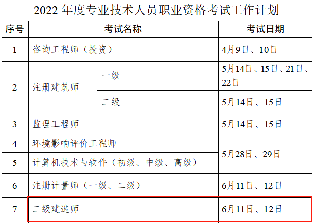 二級建造師考試時間