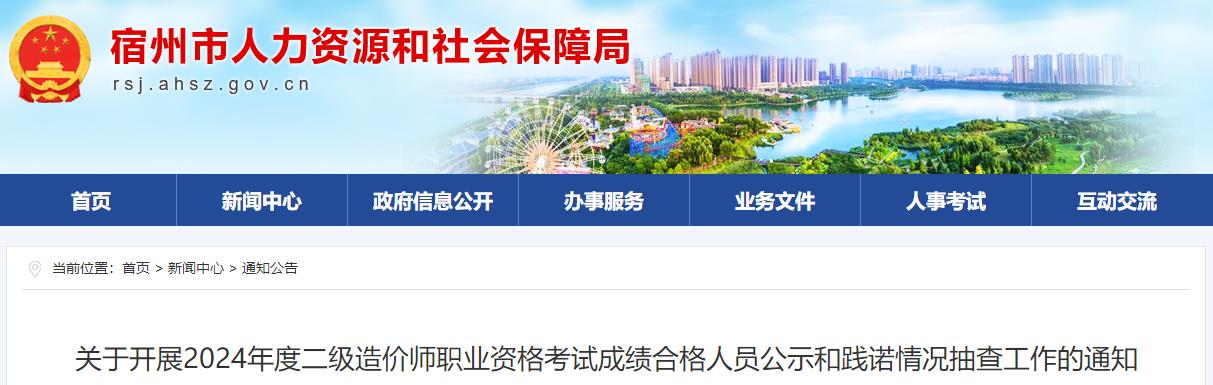 關于開展2024年度二級造價師職業(yè)資格考試成績合格人員公示和踐諾情況抽查工作的通知
