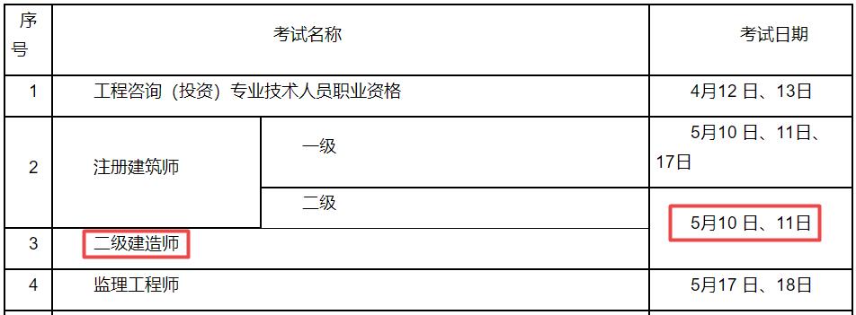 2025年江蘇二級(jí)建造師考試時(shí)間5月10日、11日