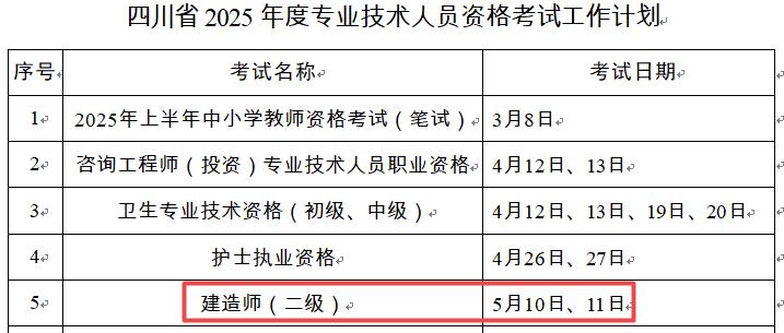 2025年四川二級(jí)建造師考試時(shí)間5月10日、11日